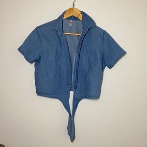 Chambray Tie-Front Cropped Button Down